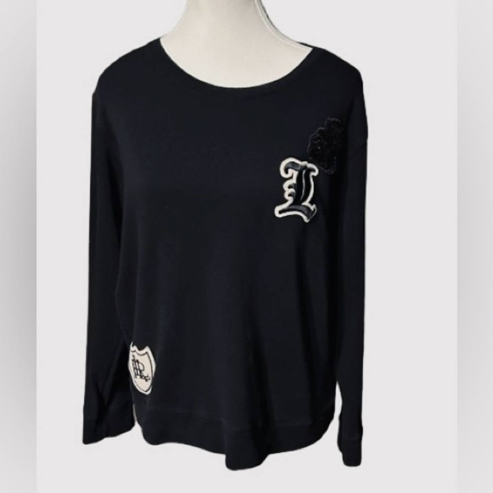 Patch Ralph Lauren Blingy Logo Black Long Sleeve Tee White Medium Cotton Crest